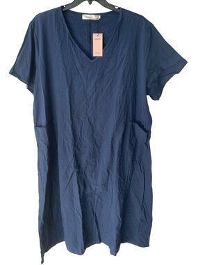 Audate Dress 100% Cotton Blue Kaftan Pockets Size 4XL NWT